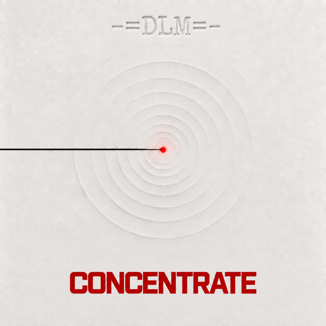 concentrate cover artwork: pale concentric circles, a black line meeting a red centre point, and red lettering.